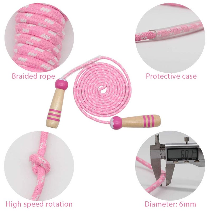 Ace one Jump Rope Kids, 7ft Adjustable Cotton Skipping Rope with Wooden Handle for Boys and Girls Fitness Outdoor Exercise (Pink+Blue) - Image 4